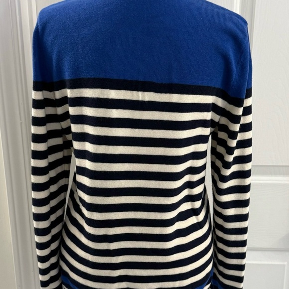 Lauren Ralph Lauren 100% Cotton Women Pullover Sweater 1/4 Zip Striped Size M - Picture 2 of 8